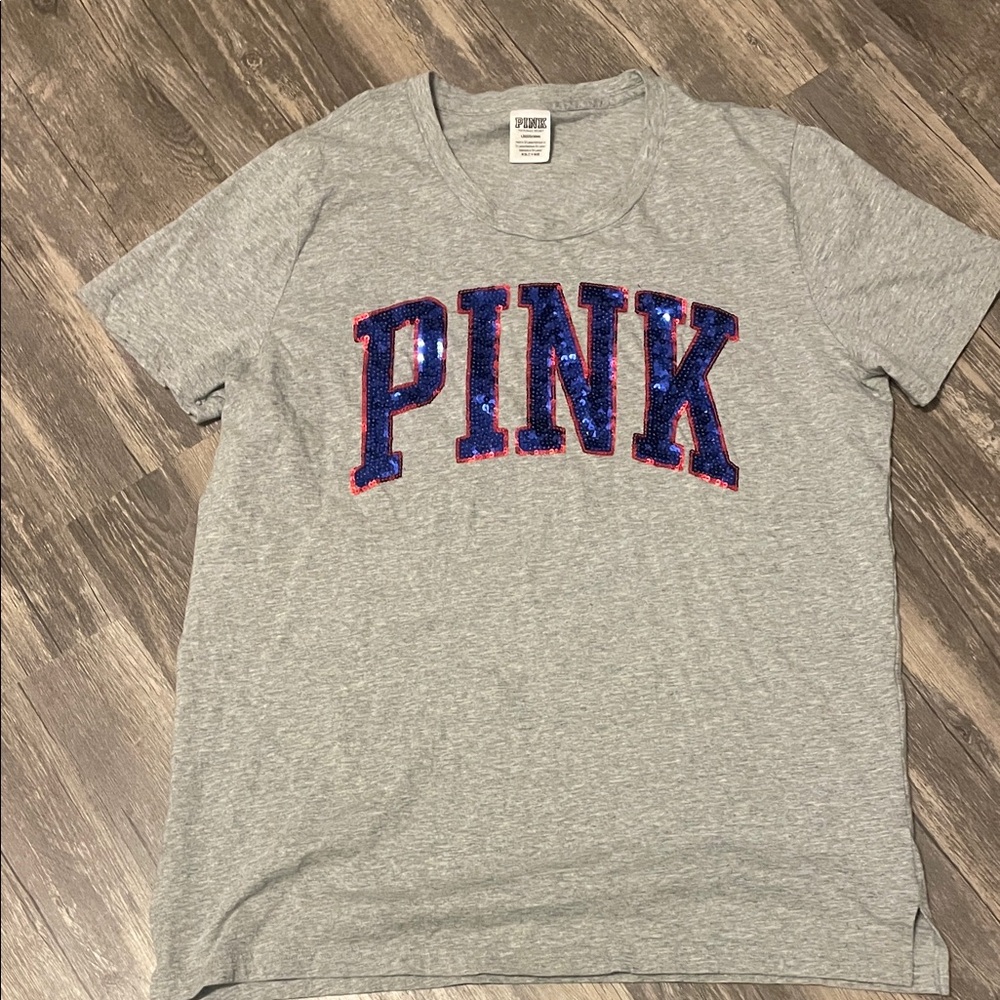 Victoria's Secret Gray Tee with Blue and Red PINK Logo